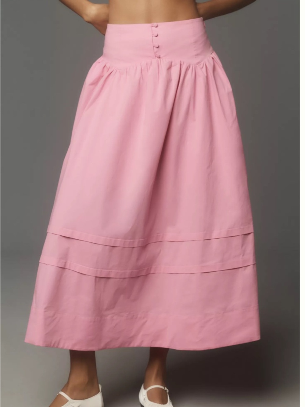 MAEVE BOHO-CHIC PINK BUTTON WAIST FLOWY MIDI SKIRT - Picture 15 of 15